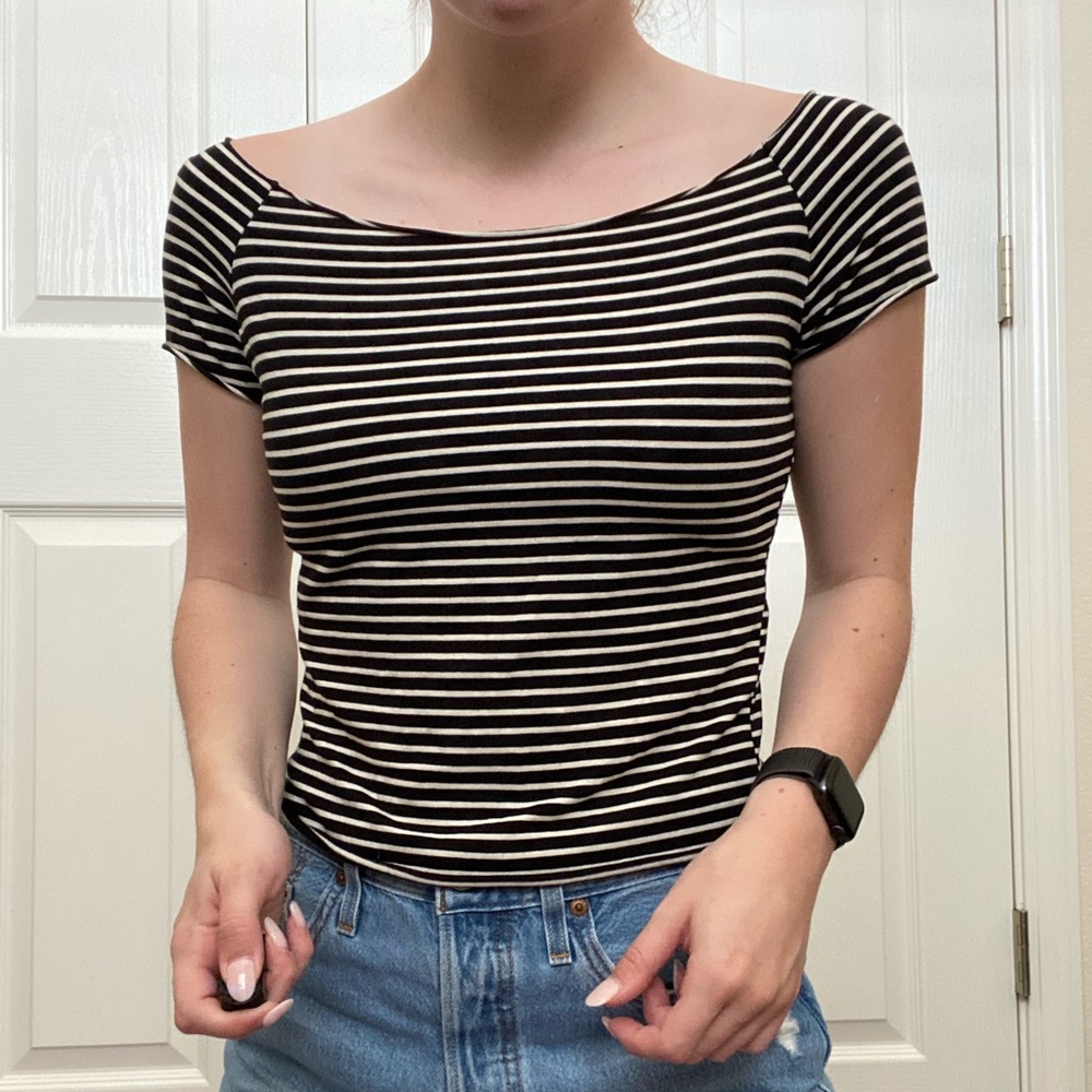 Brandy Melville black and white striped tee